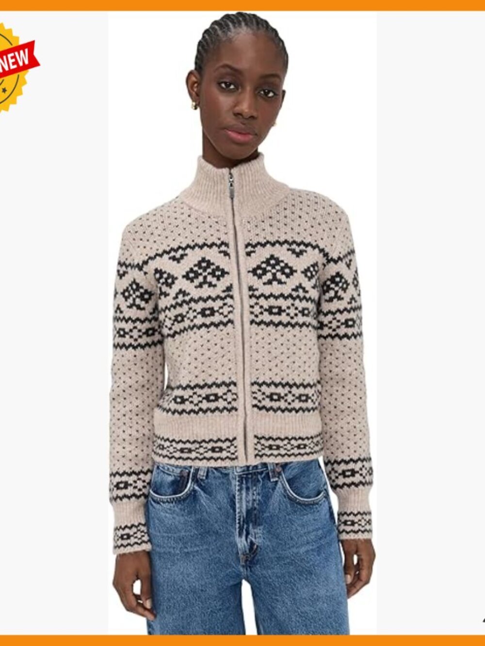 Mid-Weight Jacquard Zip Cardigan with Geometric Pattern